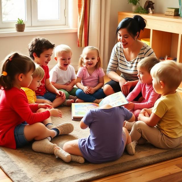 Children listening to a storybook in a circle